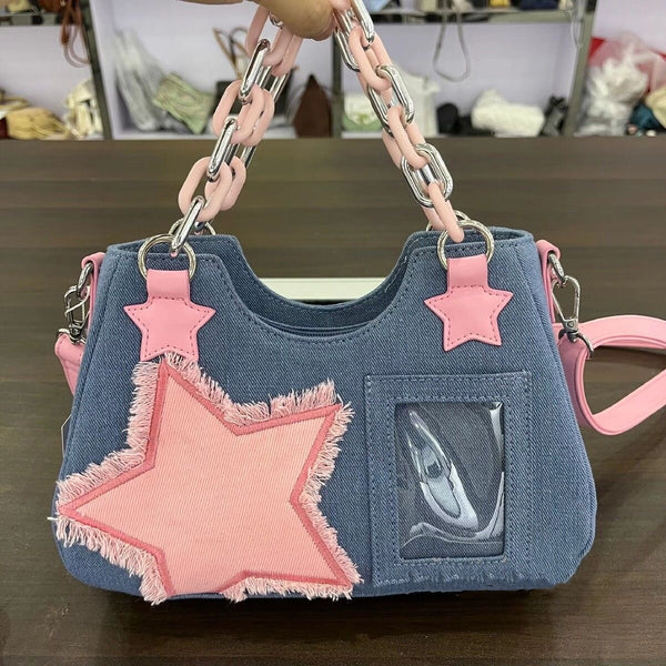 Y2K Harajuku Star Denim Chain Bag