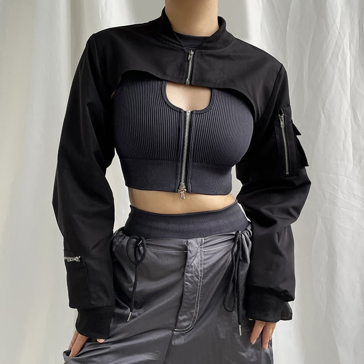 Cyberpunk Super-Cropped Zip-Up Jacket