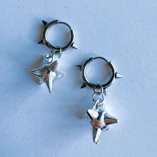 Spiked Hoop Morning Star Drop Earrings