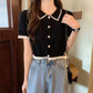 Pearl Pop Collar Knit Top