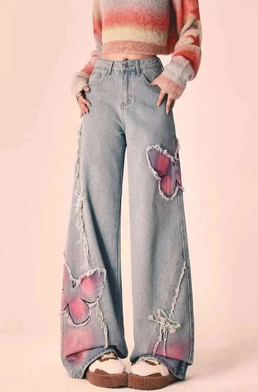 Distressed Pink Butterfly Jeans