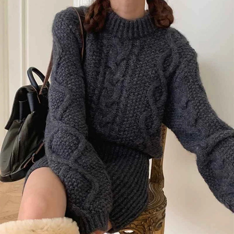 Cocoa Days Illusion Cable Knit Dress