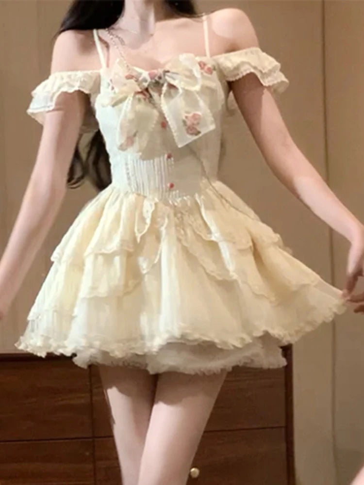 Flowering Bow Layered Mini Dress