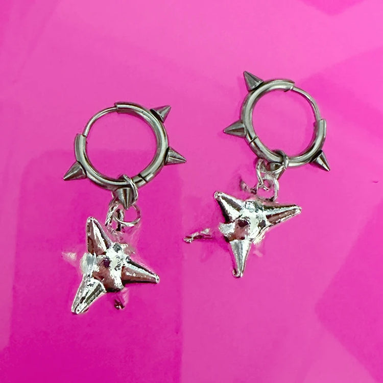 Spiked Hoop Morning Star Drop Earrings