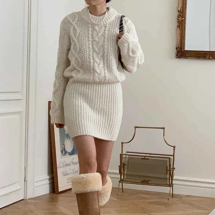 Cocoa Days Illusion Cable Knit Dress