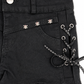 Detailed view of Two Moody Originals: Pretty Dangerous Shorts featuring studded ribbon side lacing, metal grommets, and skull embellishments.