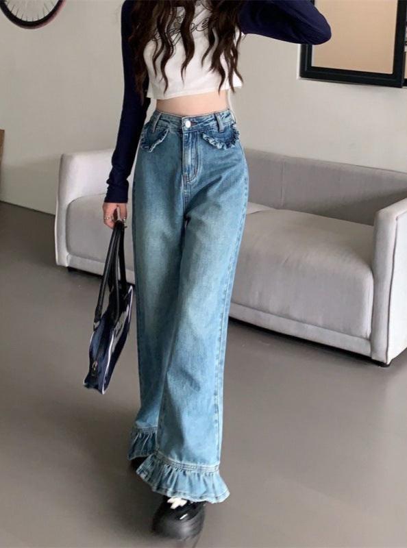 Cute Ruffle Wide Leg Jeans