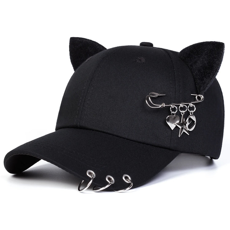 Angled front view of the black All-Star Kitty Baseball Cap.