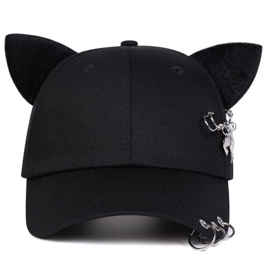 Front view of the black All-Star Kitty Baseball Cap, highlighting the plush cat ears.