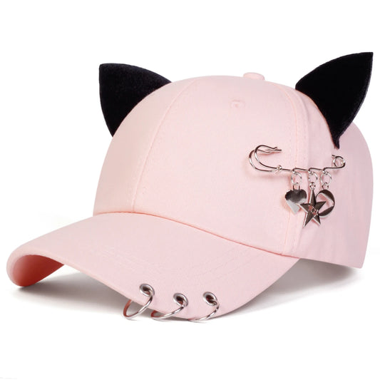 Angled front view of the pink All-Star Kitty Baseball Cap.