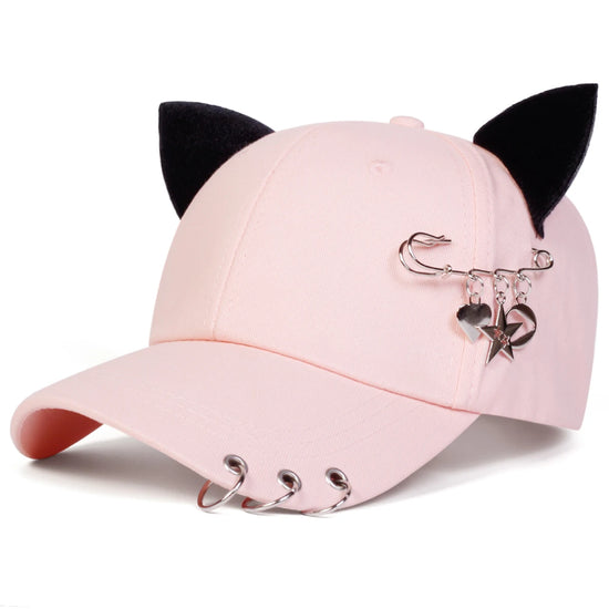 Angled front view of the pink All-Star Kitty Baseball Cap.