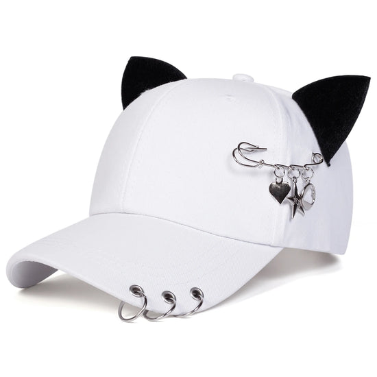 Angled front view of the white All-Star Kitty Baseball Cap.