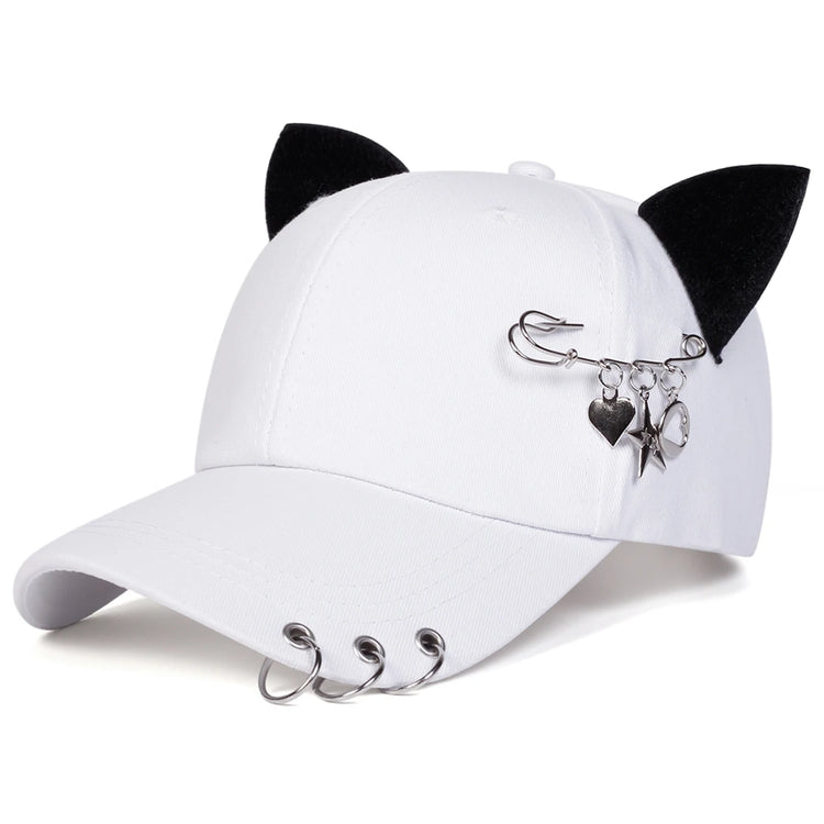 Angled front view of the white All-Star Kitty Baseball Cap.