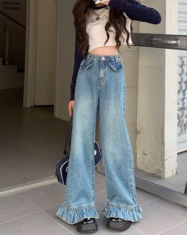 Cute Ruffle Wide Leg Jeans