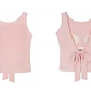 Front and back of the Backstage Bow Backless Tank in pink.