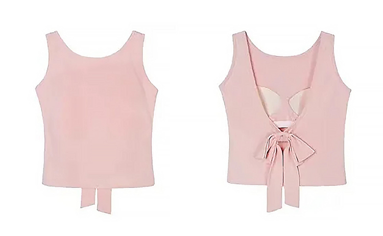 Front and back of the Backstage Bow Backless Tank in pink.