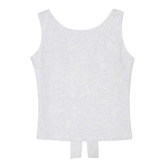 Front view of the Backstage Bow Backless Tank in gray.