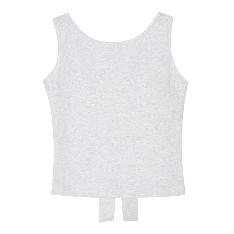 Front view of the Backstage Bow Backless Tank in gray.