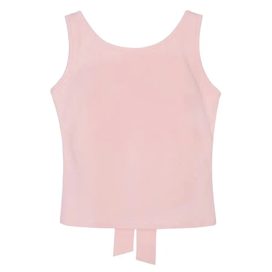 Front view of the Backstage Bow Backless Tank in pink.