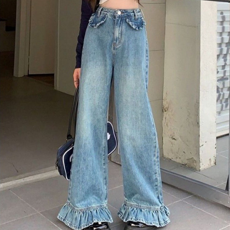 Cute Ruffle Wide Leg Jeans