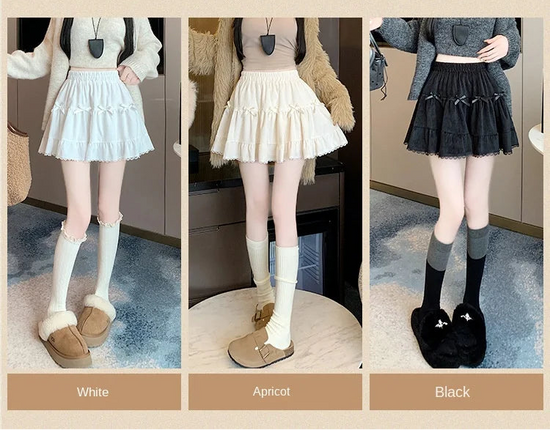 Three models wearing the different colored Bow Peep Mini Skorts with text about color options.