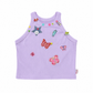 Light lavender Charm Collector Tank shown in a front flat lay with colorful butterfly, star, animal, and button embellishments.