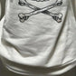 Bottom half front view of Dead Cute Off-Shoulder Top showing oversized fit and lower half of grunge skull print