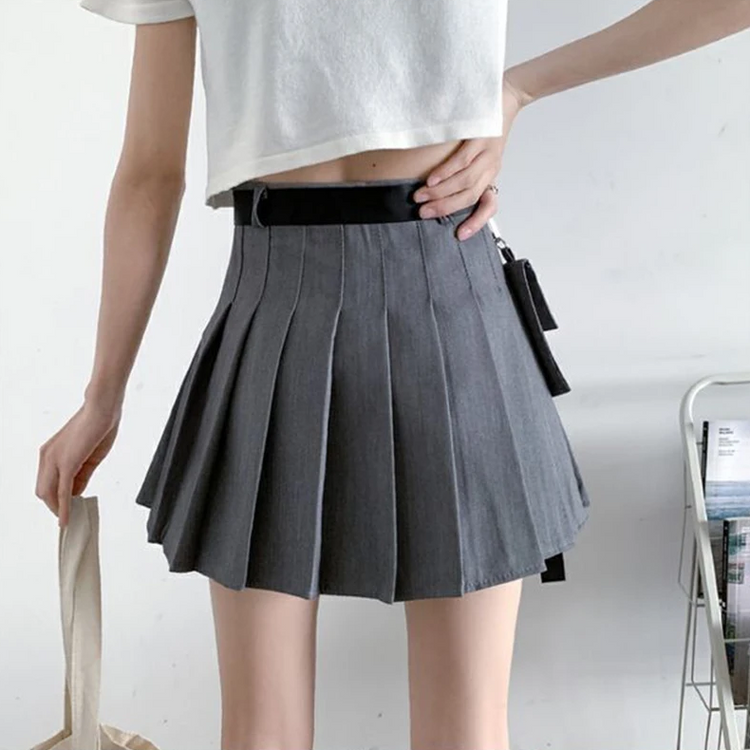 Gothic Streetwear Pleated Skort with Belt