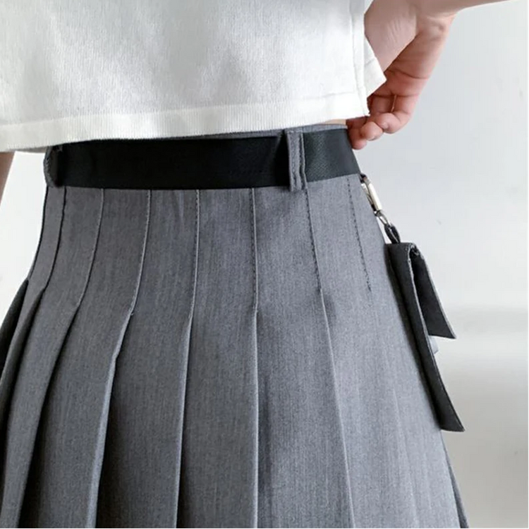 Gothic Streetwear Pleated Skort with Belt