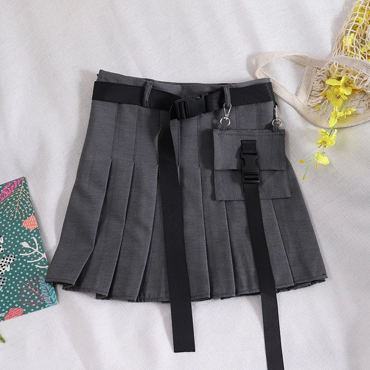 Gothic Streetwear Pleated Skort with Belt