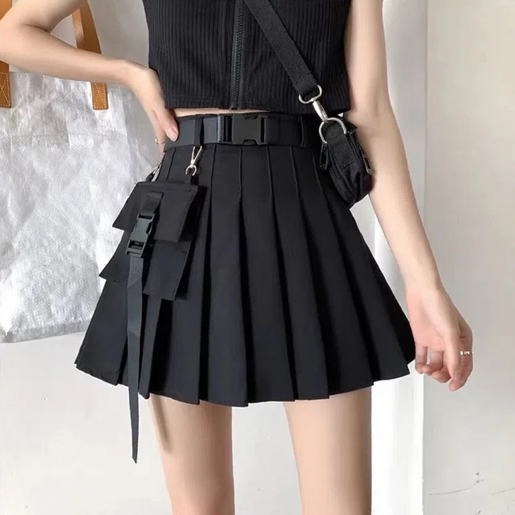 Gothic Streetwear Pleated Skort with Belt