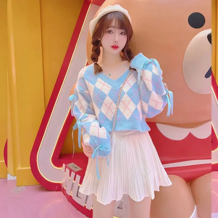 Cotton Candy Argyle Crop Sweater – Local Stock