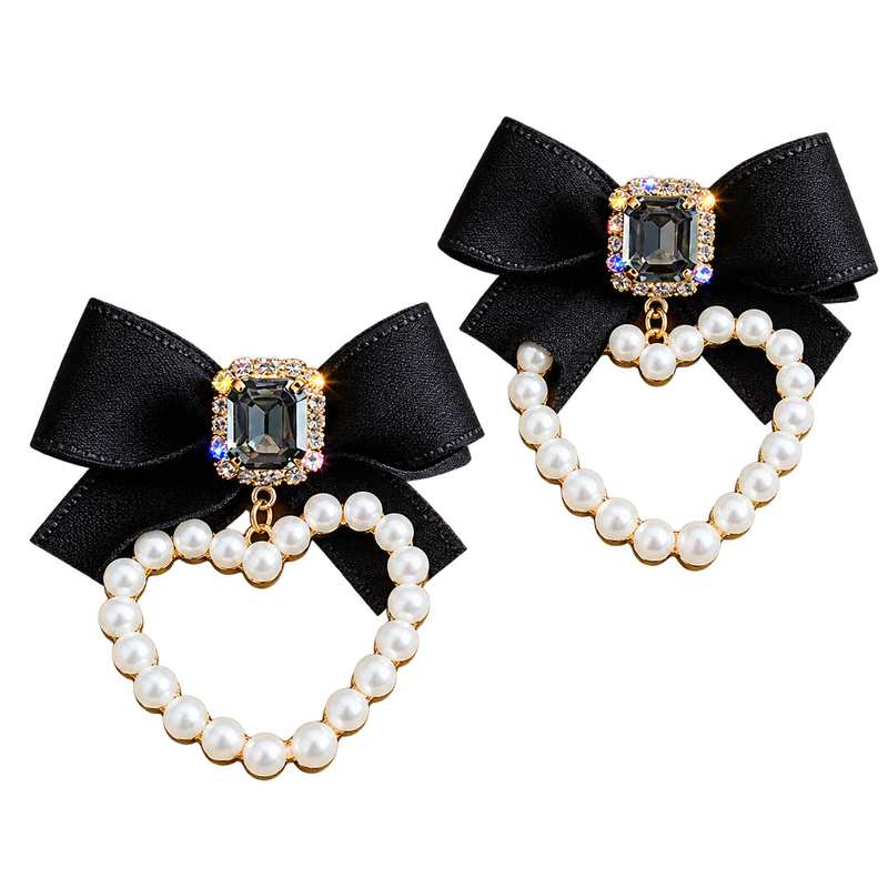 Bow Pearl Heart Earrings