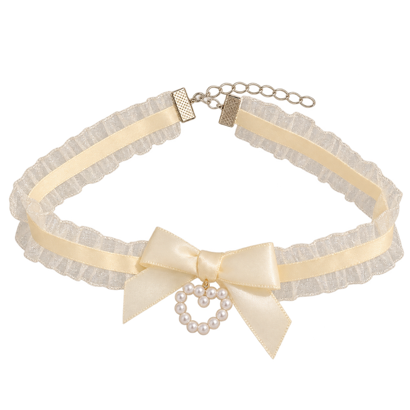 Precious Pearl Bow Heart Choker