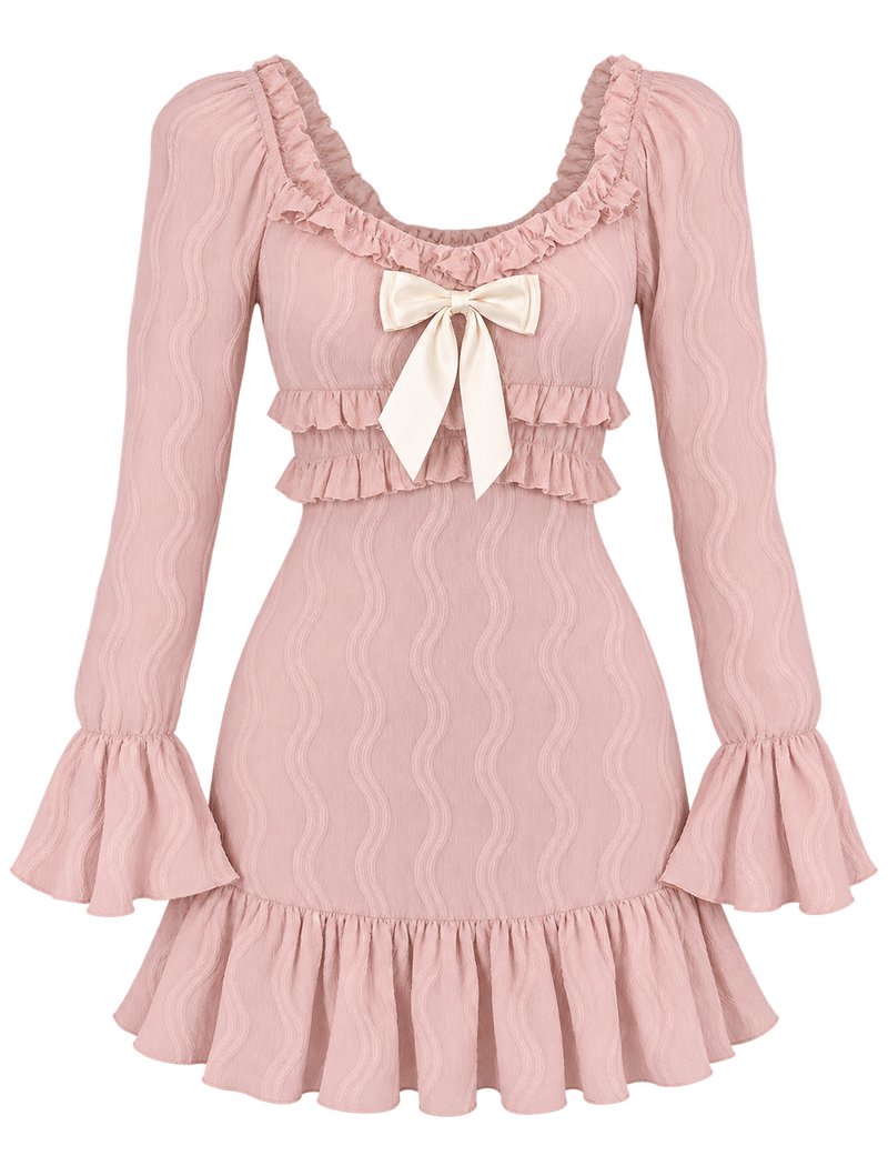 Sweet Pink Flare Sleeve Bow Dress