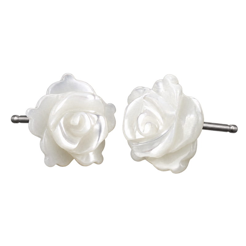 White Rose Stud Earrings