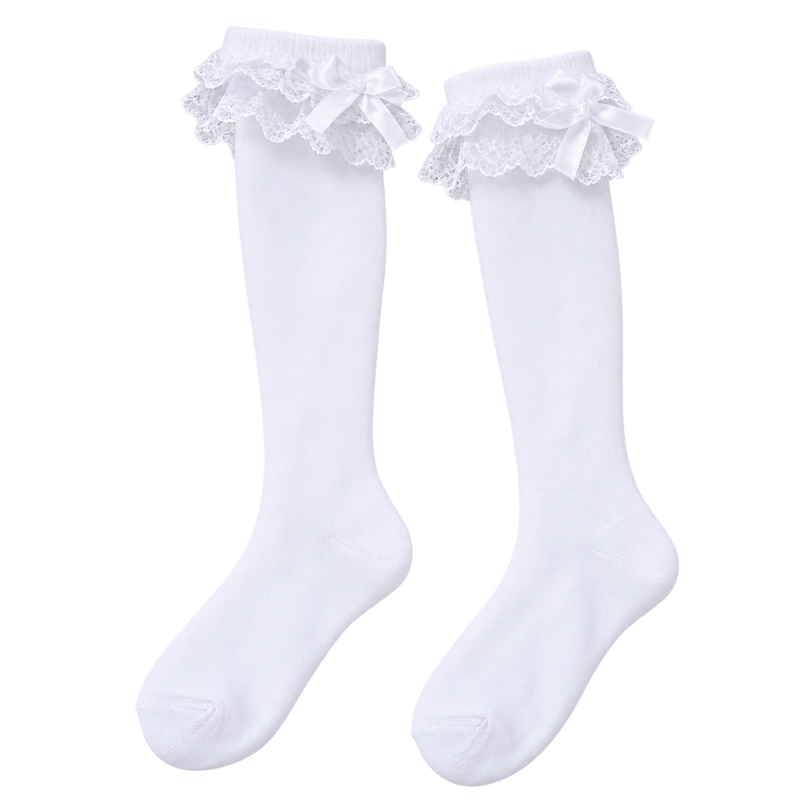 Kawaii Lace Trim Bow Calf Socks