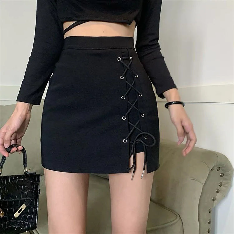 Laced With Attitude Mini Skort in black shown in a full product view