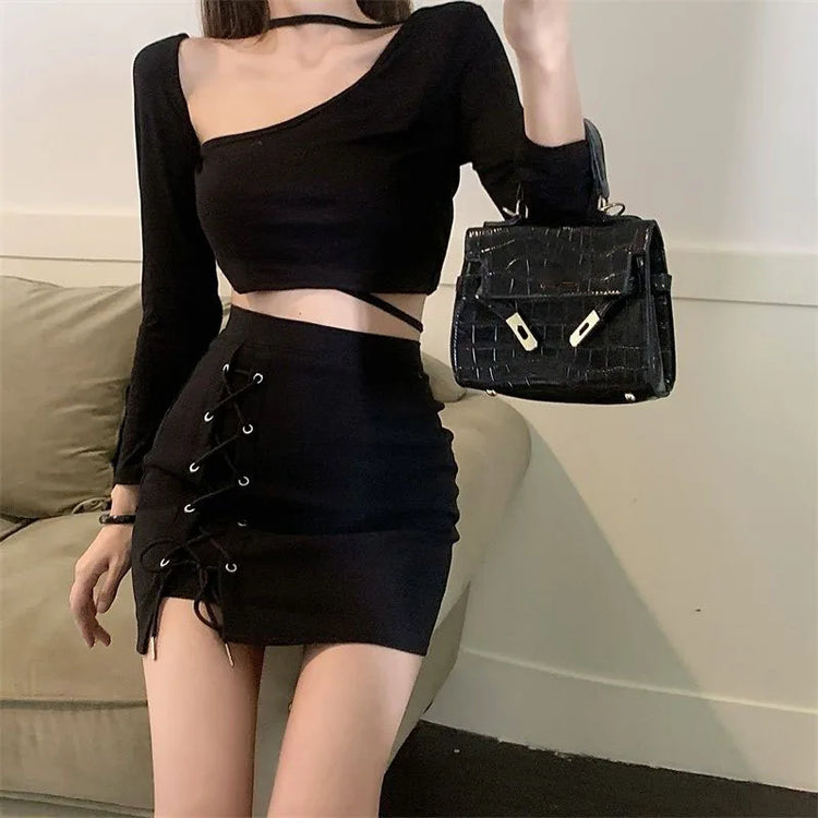 Laced With Attitude Mini Skort close-up showing the high waist and fitted shape