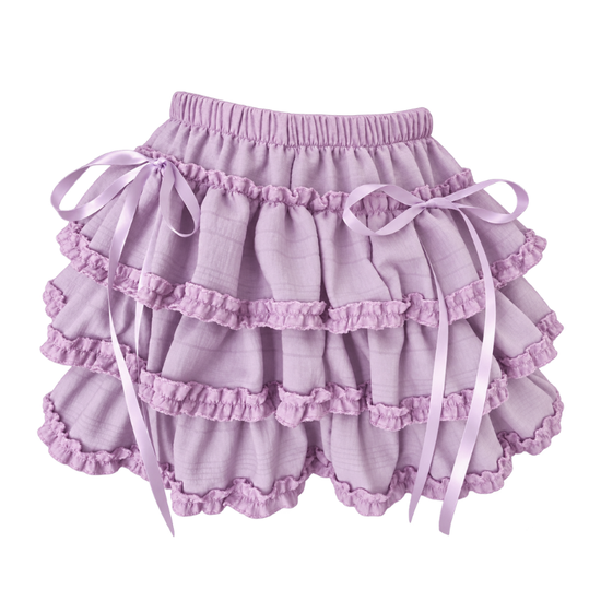The Lavender Lullaby Skort on a white background with ribbon ties.