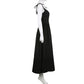 The Midnight Sonata Corset Dress on a white mannequin, showing the side of the dress, full length, and silhouette.