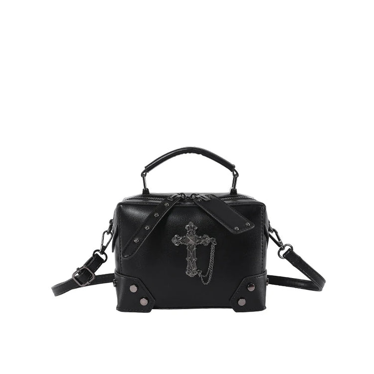 Front product view of the Moonlit Mourning Crossbody with the cross design on a white background.