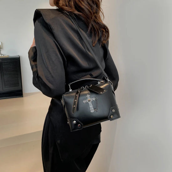 Model wearing the Moonlit Mourning Crossbody over the shoulder.