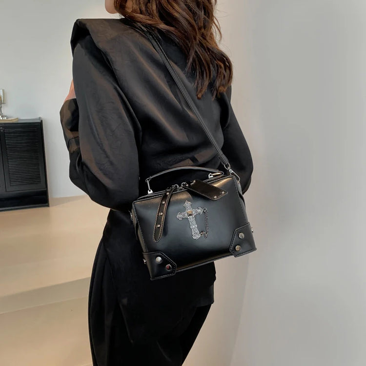 Model wearing the Moonlit Mourning Crossbody over the shoulder.