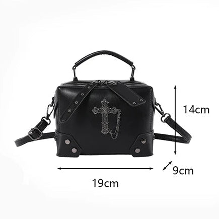 Dimensions of the Moonlit Mourning Crossbody showing approximate width, height, and depth.