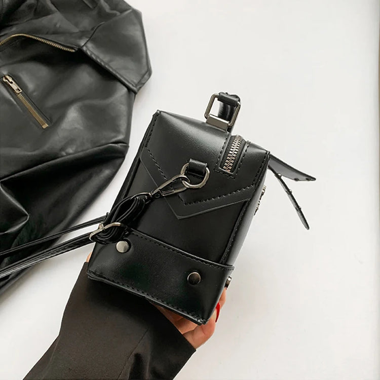 Side profile of the Moonlit Mourning Crossbody showing its slim depth.