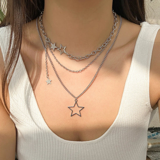 Orbit Dreams Necklace styled as a layered celestial silver necklace for dreamy Y2K-inspired fashion looks