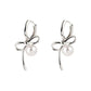 Silver Pearl Whim Bow Earrings displayed on white background