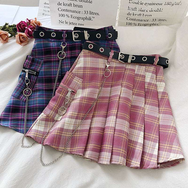 Chained Plaid Punk Skirt