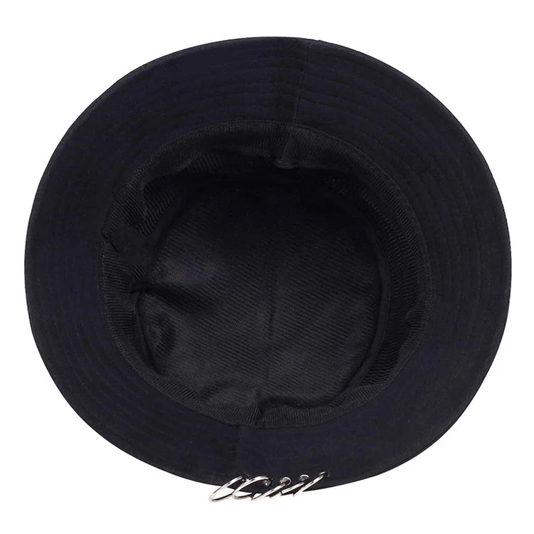 Inside view of the Rebel Pin Bucket Hat in black showing the inner structure and stitching.